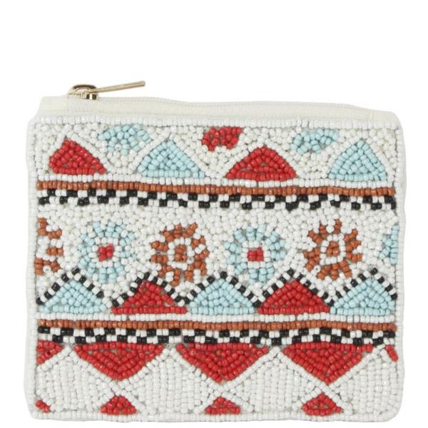 FULLY SEED BEAD MULTI COLOR PATTERN COIN PURSE