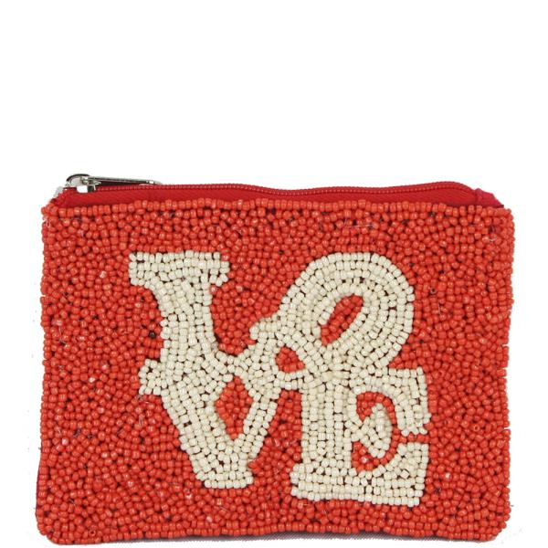 LOVE SEED BEAD ZIPPER BAG