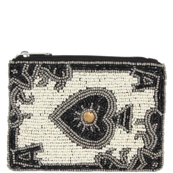 ACE OF SPADES SEED BEAD DESIGN ZIPPER BAG