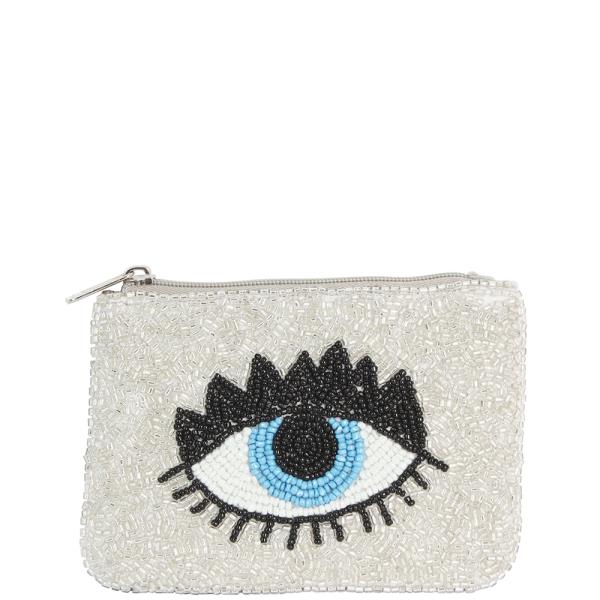 FASHION EYELASH EYE SEED BEAD ZIPPER BAG
