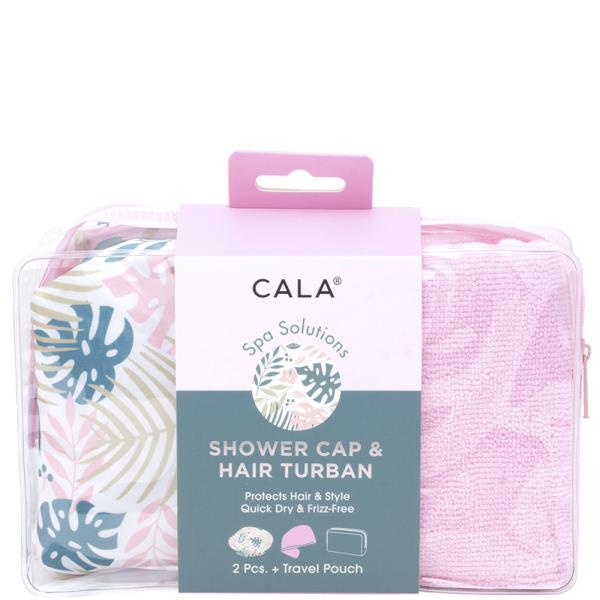 CALA SPA SOLUTIONS SHOWER CAP AND HAIR TURBAN WITH TRAVEL POUCH SET