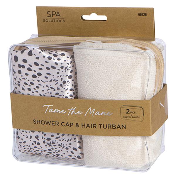 TAME THE MANE SHOWER CAP AND HAIR TURBAN SET LEOPARD
