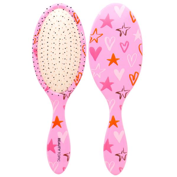 STAR HEART PRINT HAIR BRUSH PINK
