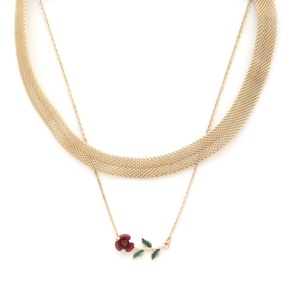 SODAJO ROSE CHARM METAL LAYERED NECKLACE