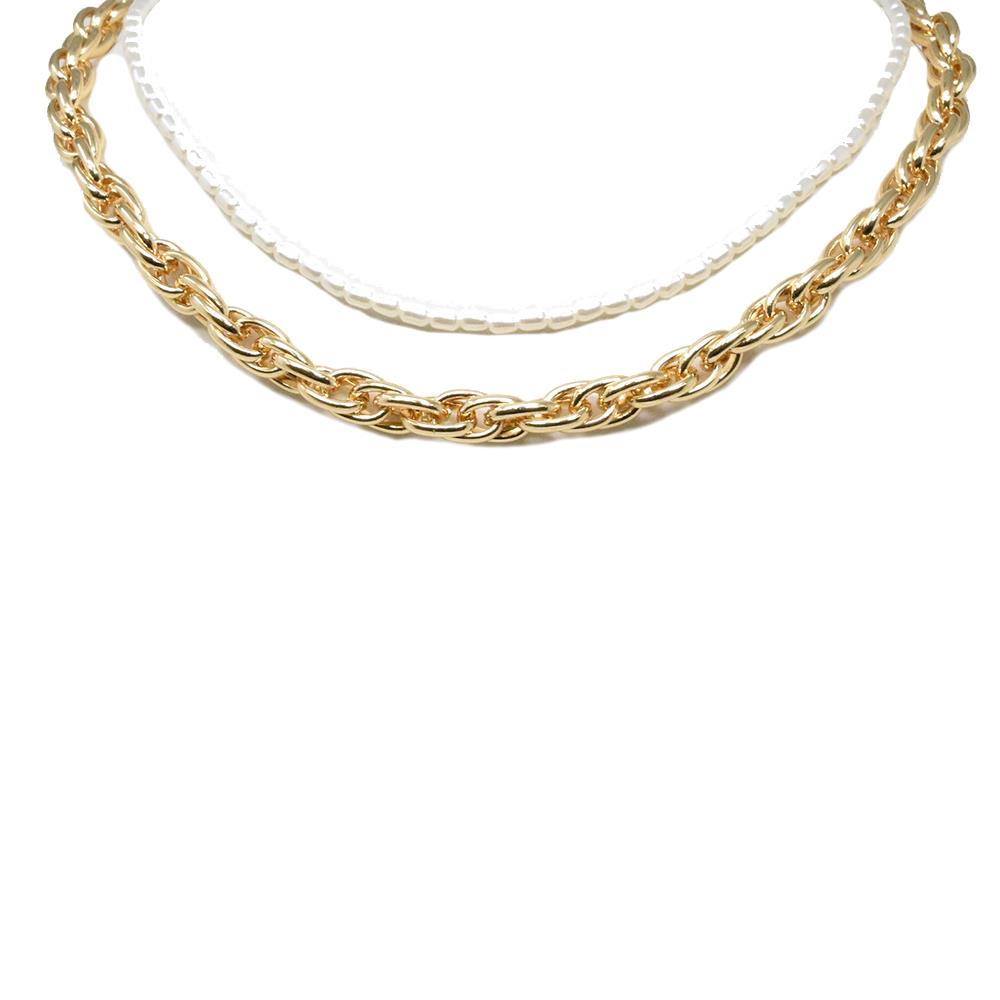 PEARL METAL CHAIN 2 LAYERED NECKLACE