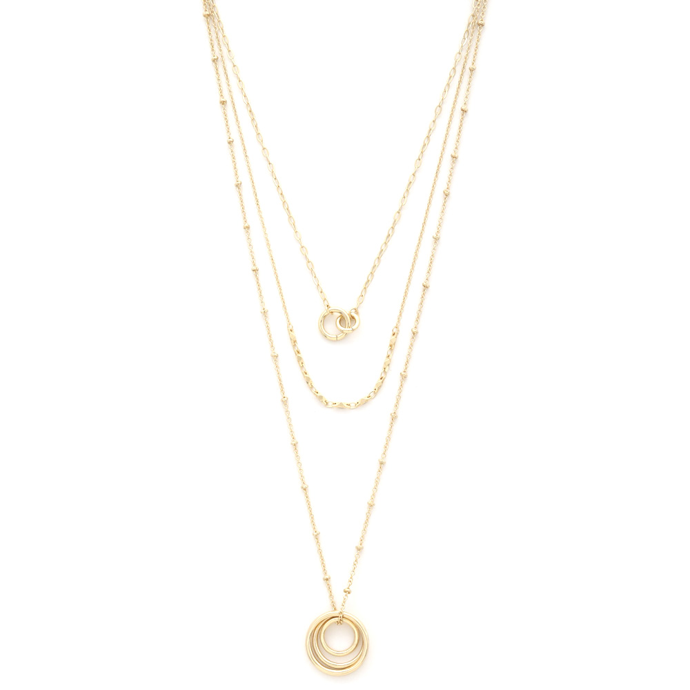 CIRCLE PENDANT METAL LAYERED NECKLACE