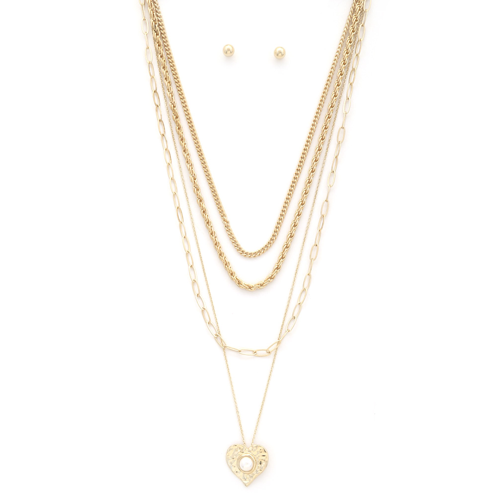 HEART PENDAT OVAL LINK LAYERED NECKLACE