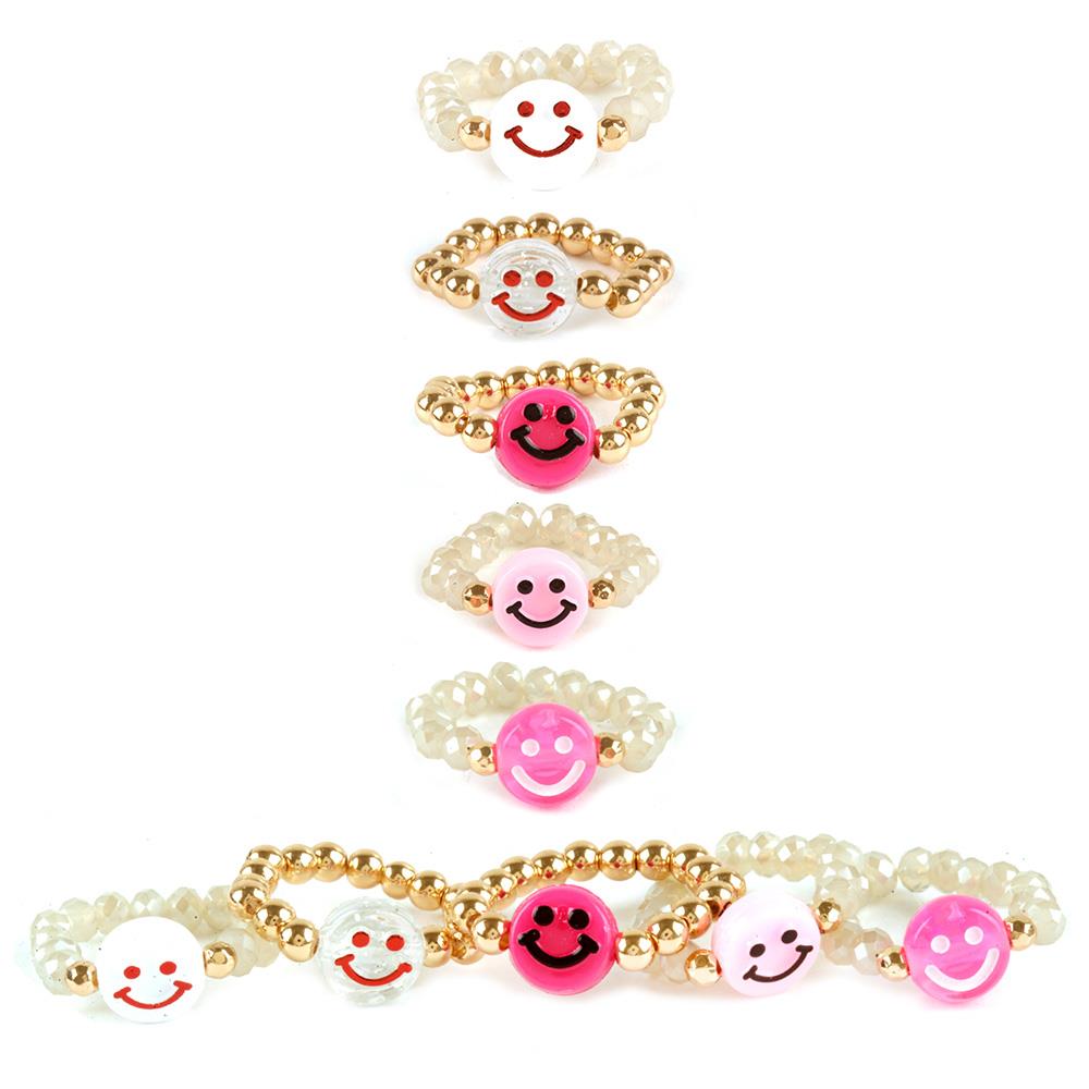 GLASS BEAD CCB SMILE MUTLI STACKABLE RING SET