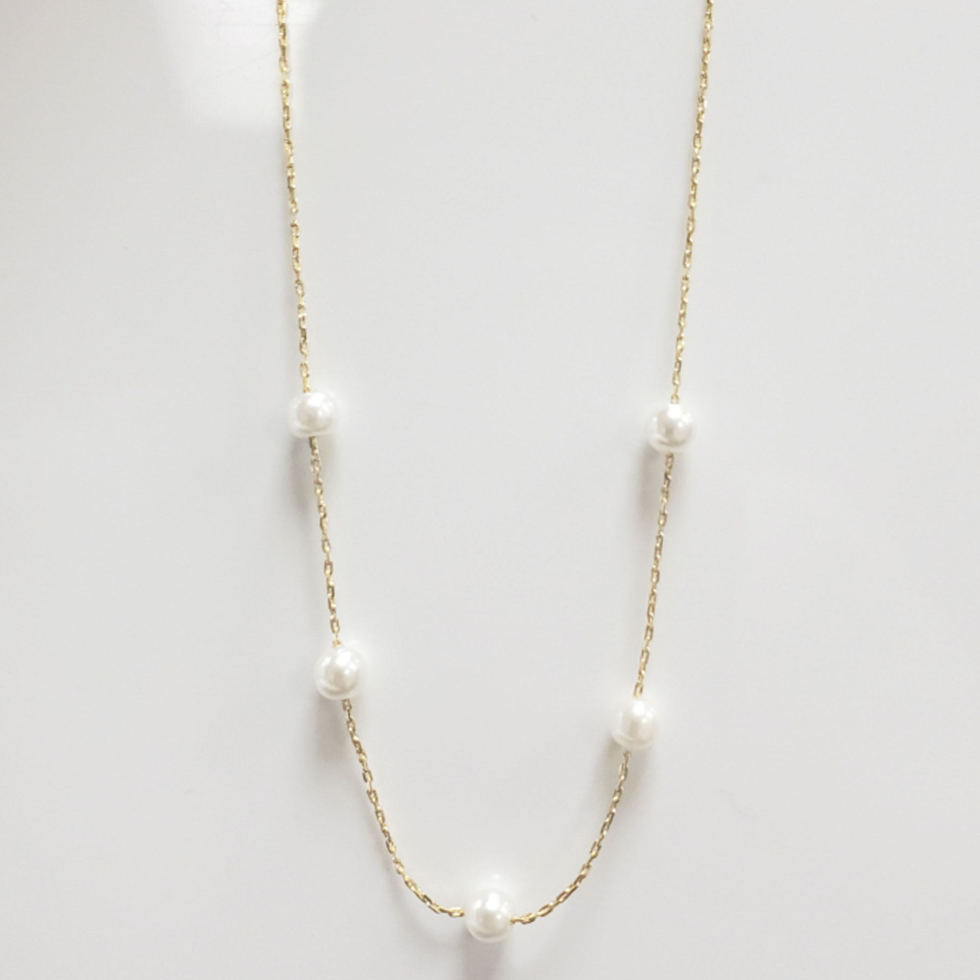 METAL CHAIN PEARL STATION NECKLACE