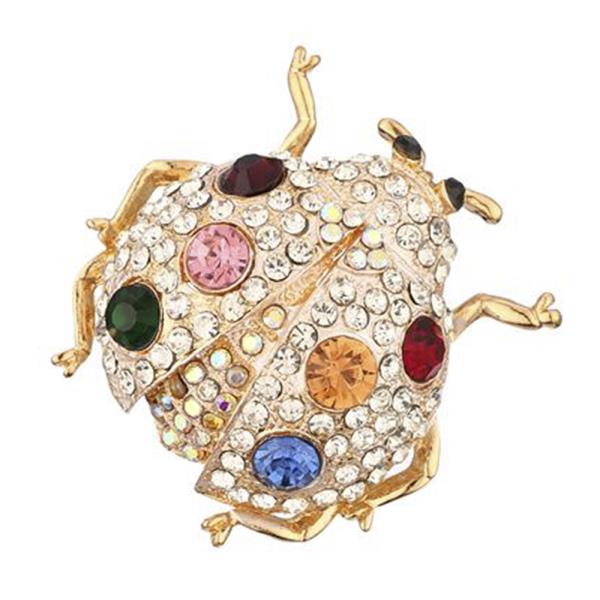RHINESTONE LADY BUG SHAPE BROOCH PIN