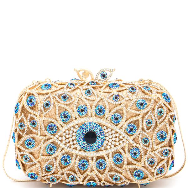 RHINESTONE EVIL EYE DESIGN EVENING CLUTCH HAND BAG
