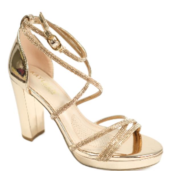 METALLIC RHINESTONE CROSS ANKLE STRAP OPEN TOE HEELS