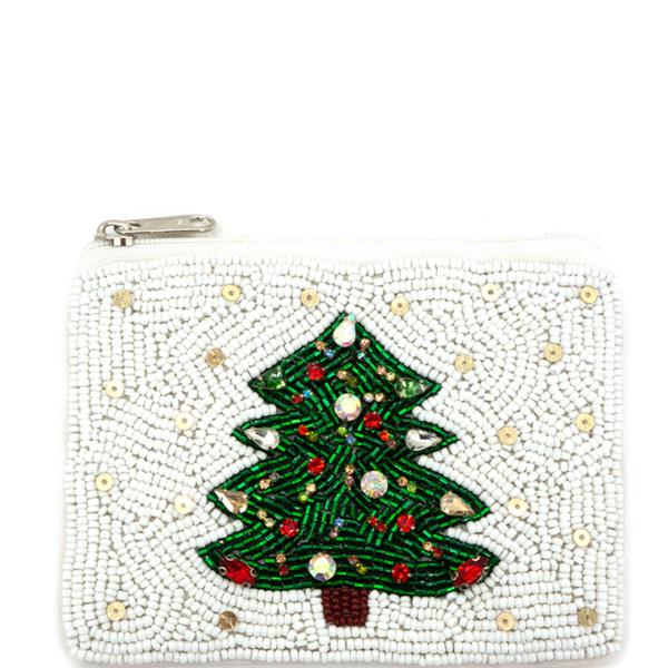 SEED BEAD CHRISTMAS TREE COIN PURSE BAG