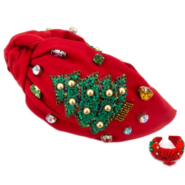 SEED BEAD CHRISTMAS PINK TREE HEADBAND