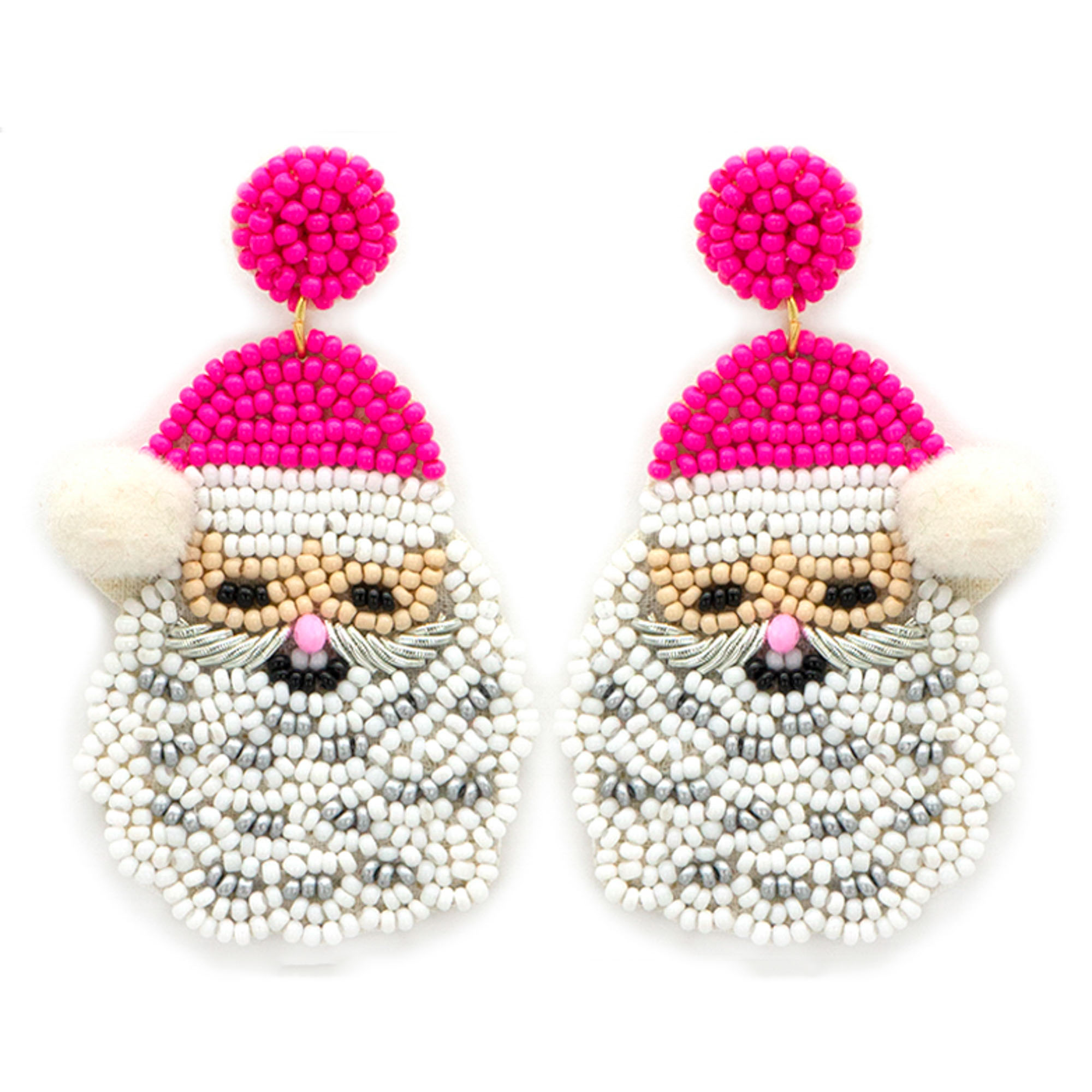SEED BEAD CHRISTMAS POM POM HAT SANTA  EARRING