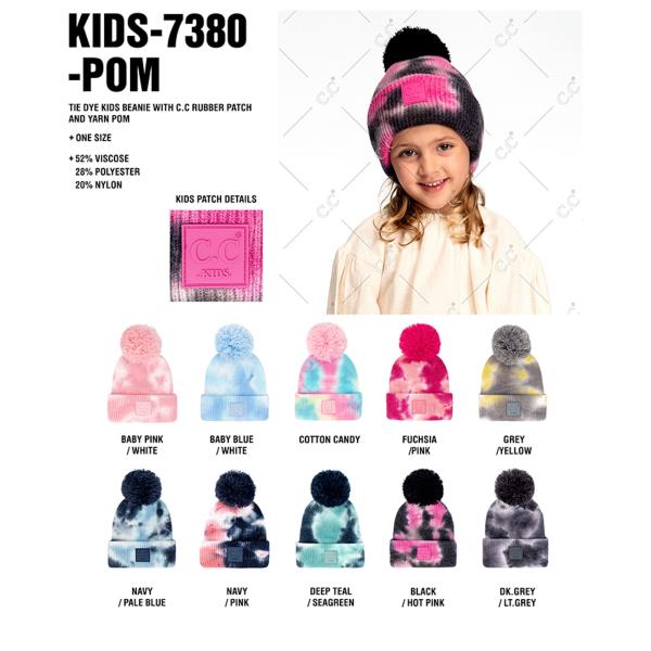 CC TIE DYE BEANIE WITH CC RUBBER PATCH AND YARN POM