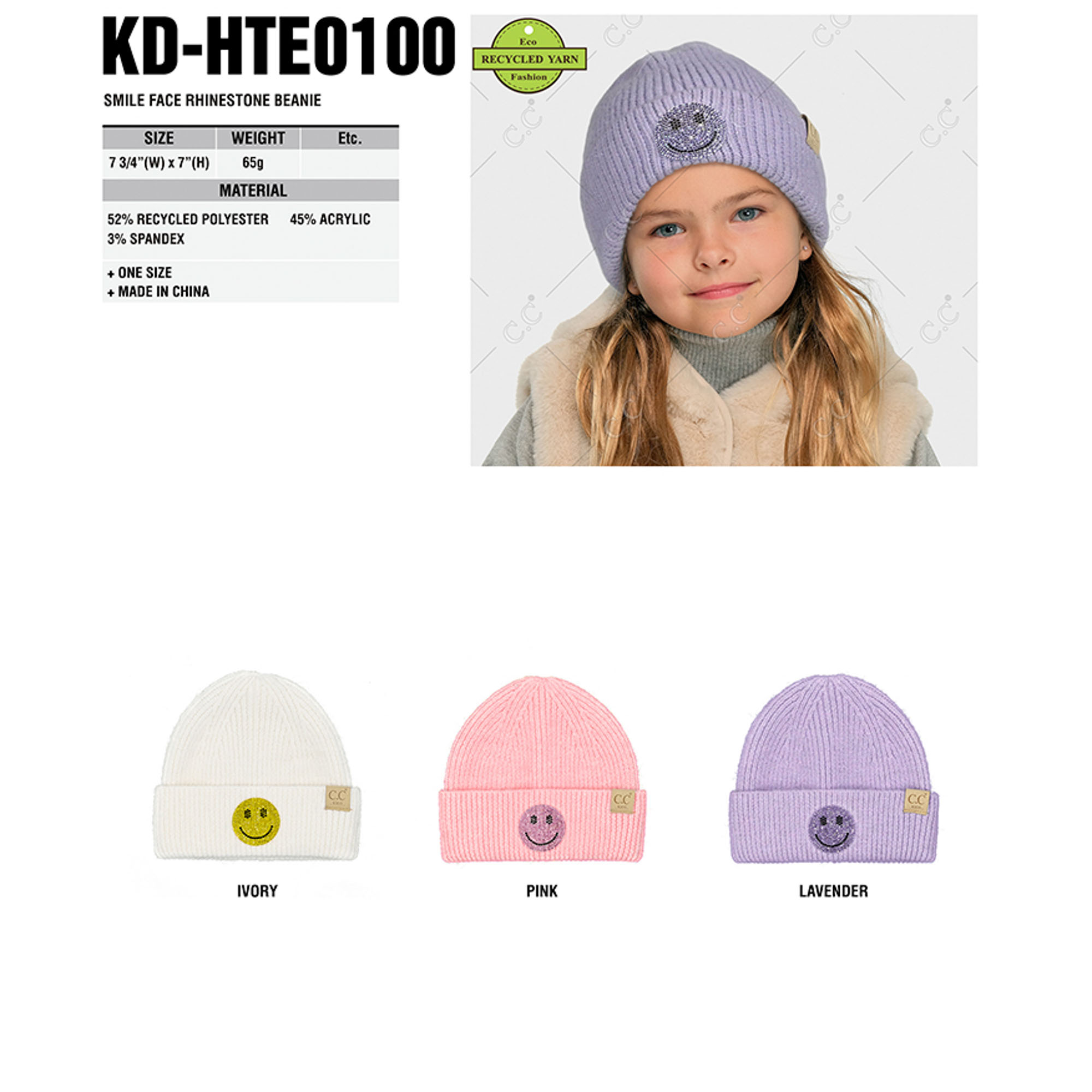 CC SMILE FACE RHINESTONE BEANIE