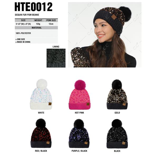 CC SEQUIN FUR POM BEANIE