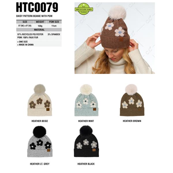 CC DAISY PATTERN BEANIE WITH POM
