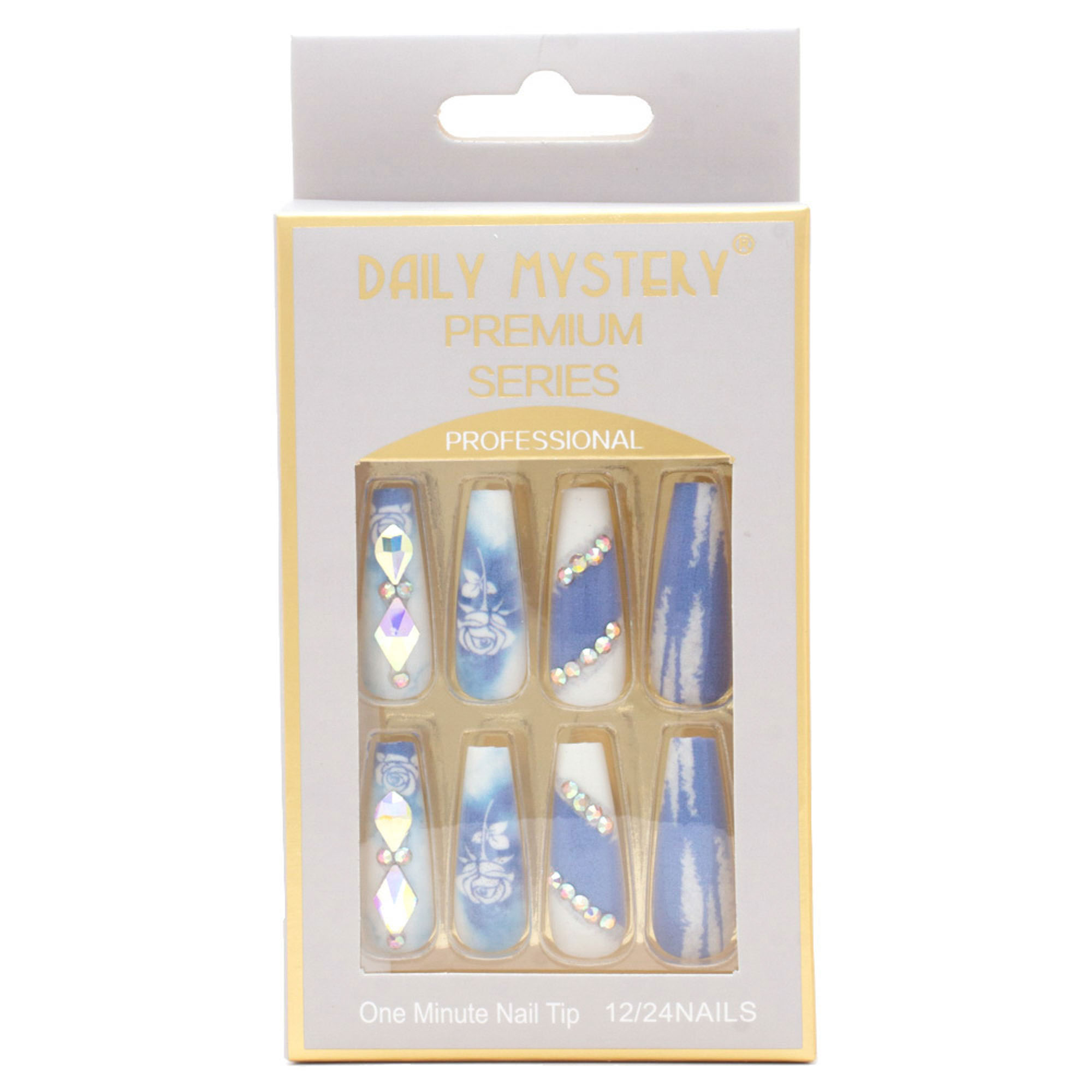 ROSE PATTERN RHINESTONE NAIL TIPS