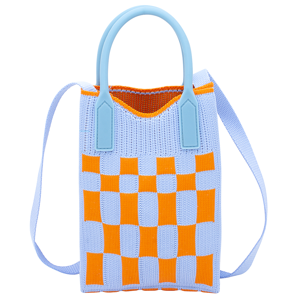 SMOOTH TWO TONE CHECKERED PATTERN MINI HANDLE CROSSBODY BAG
