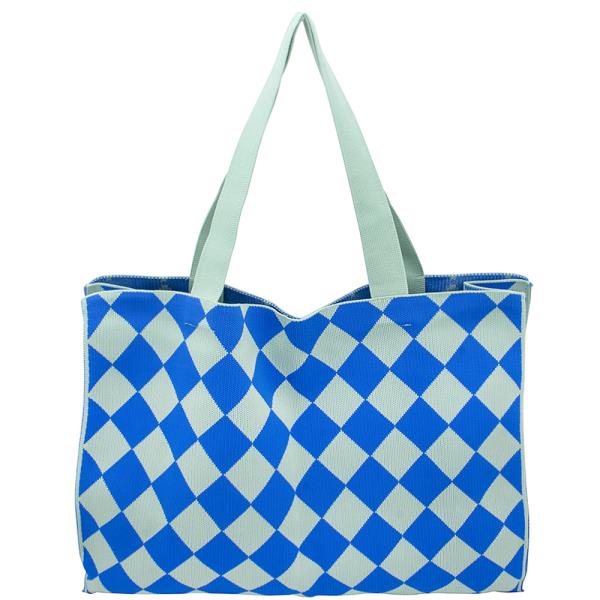 FASHION SMOOTH TWO TONE PATTERN DESIGN SHOULDER TOTE BAG