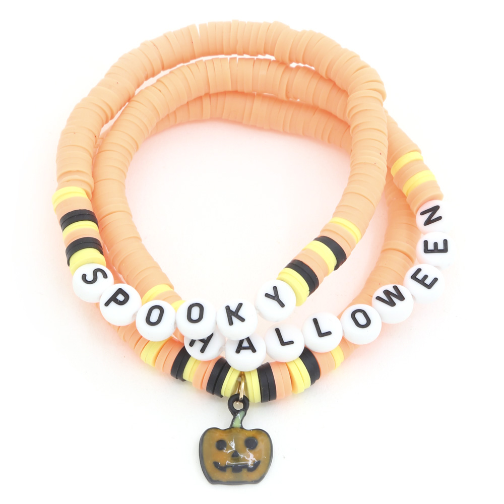 HAPPY HALLOWEEN PIMPKIN CHARM RUBBER BEAD BRACELET SET