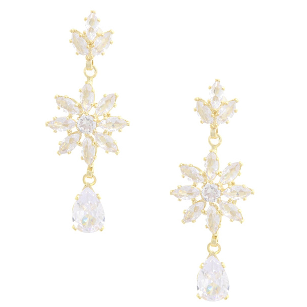 FLOWER TEARDROP RHINESTONE DANGLE EARRING