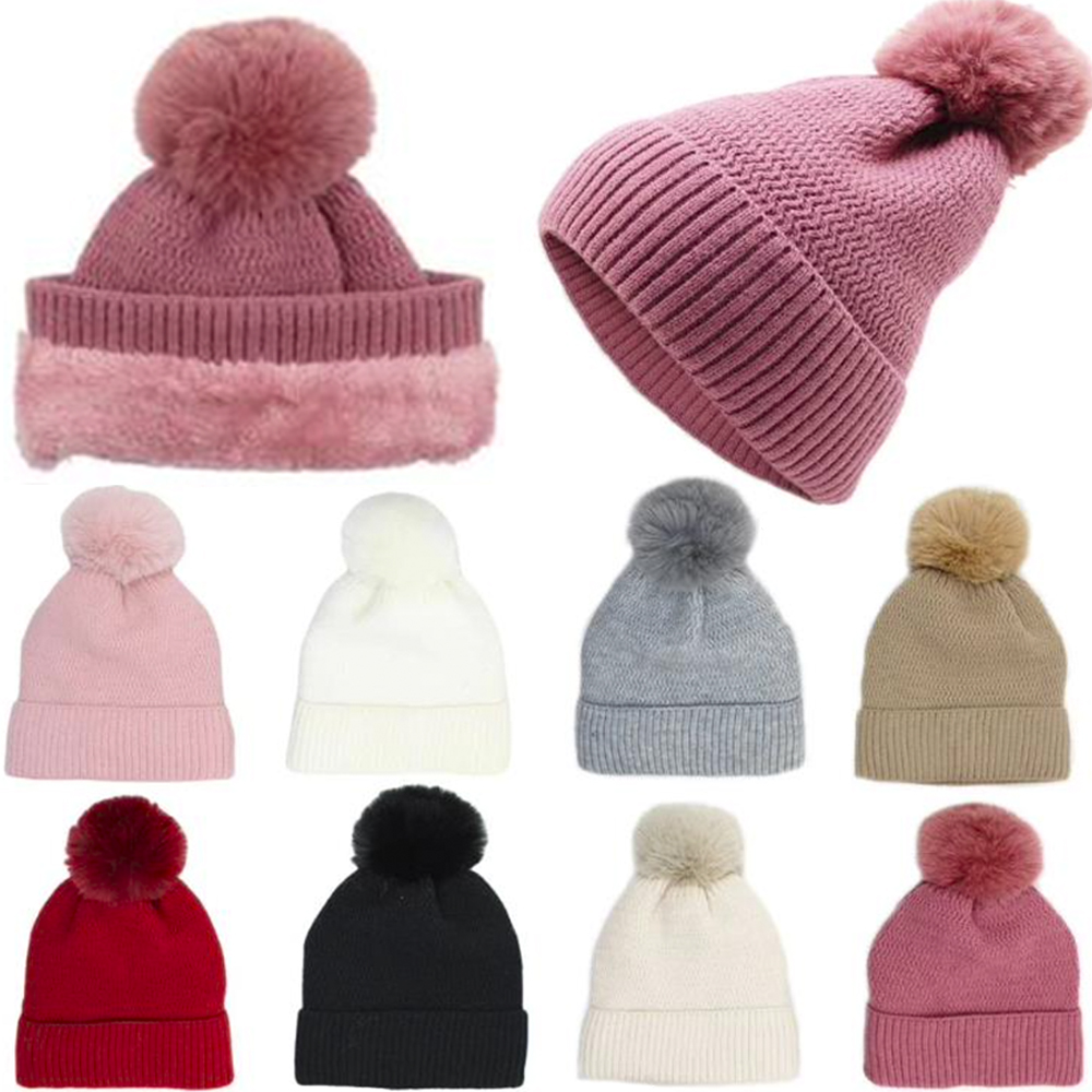 KNIT BEANIE HAT POM POMS (1 PC)