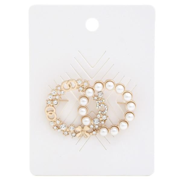 PEARL BEAD DOUBLE CIRCLE LINK BROOCH