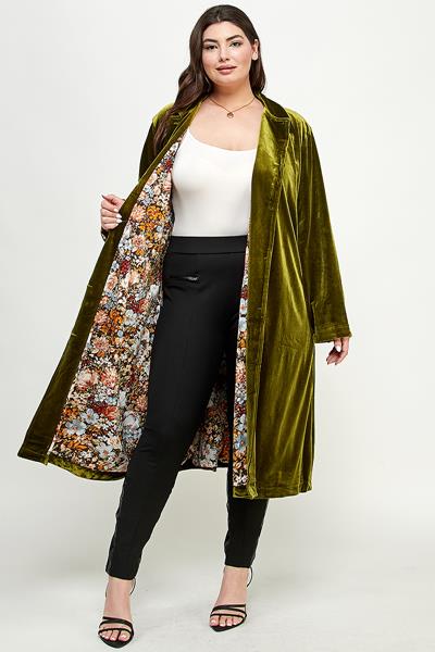 KJ-1437P-6 LONG SLEEVE VELVET DUSTER GREEN (PLUS)
