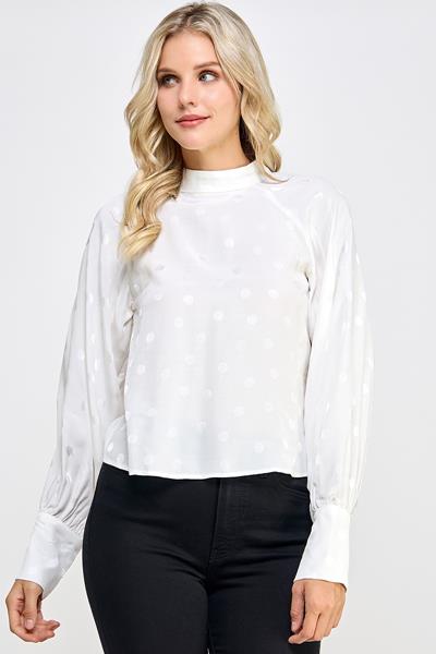 KT-1097-6 MOCK NECK VOLUME SLEEVE BLOUSE OFF WHITE