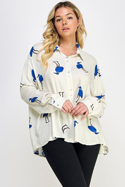 KT-1488P-6 BIRD PRINT BUTTON DOWN SHIRT MULTI (PLUS)