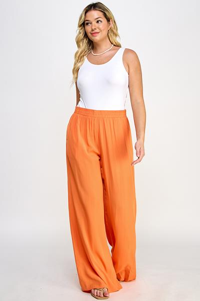 NP-7034P-6 ELASTIC WAIST WIDE LEG TROUSERS CORAL (PLUS)