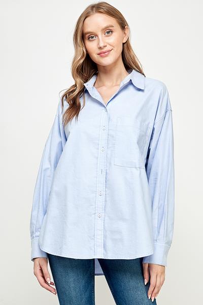 NT-7027-6 OVERSIZED BUTTON DOWN BOYFRIEND SHIRT BLUE
