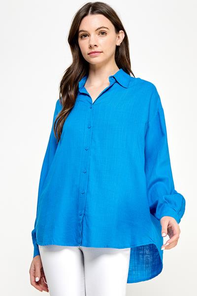 NT-7035-6 LINEN BUTTON-DOWN SHIRT ROYAL