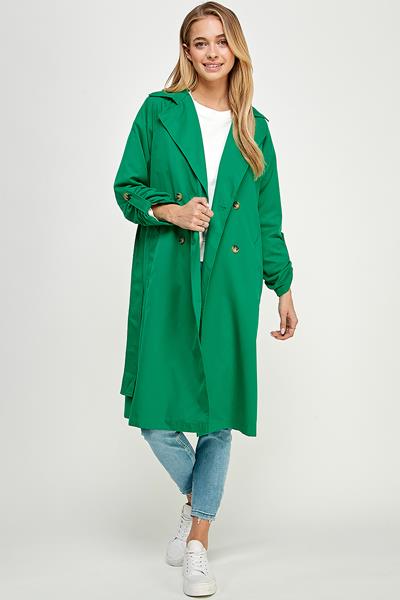 RJ-3402-6 DOUBLE BREASTED TRENCH COAT KELLY GREEN