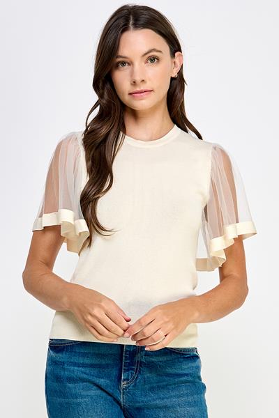 RT-1490-6 SHORT SLEEVE MIX MEDIA TOP CHAMPAGNE