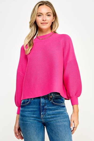 RT-3201-6 BALLOON SLV MOCK NECK SWEATER FUCHSIA