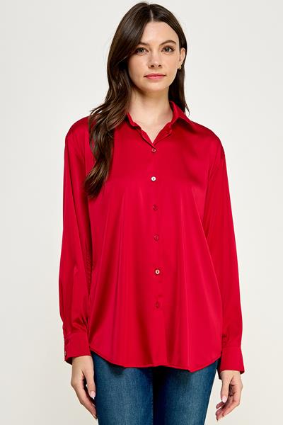 RT-3281-6 BUTTONDOWN SATIN SHIRT CRIMSON RED