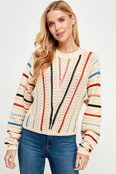 RT-3566-6 OPENWORK KNIT SWEATER MULTI