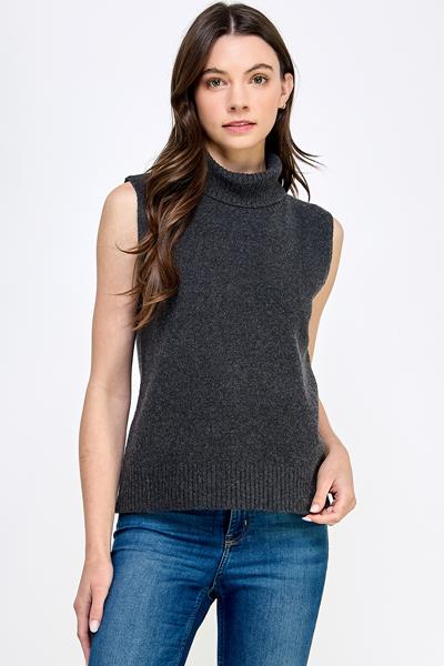 RT-3686-6 BRUSHED KNIT TURTLE NECK TANK CHARCOAL