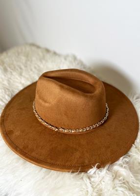 TH-0432-6 FEDORA HAT WITH CHAIN TRIM CAMEL