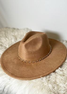 TH-0432-6 FEDORA HAT WITH CHAIN TRIM SAND