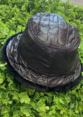 TH-0452-6 QUILTED PU LEATHER BUCKET HAT BLACK