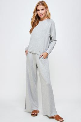 TP-9334-6 FRENCH TERRY WIDE LEG PANTS W/ SIDE SLIT H. GREY