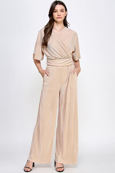 TP-9692-6 PLEATED WIDE LEG PANTS TAUPE