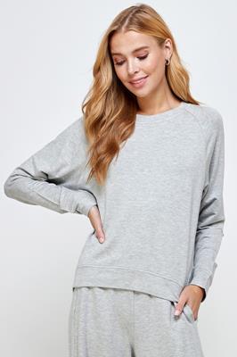 TT-9333-6 FRENCH TERRY ROUND NECK TOP H GREY