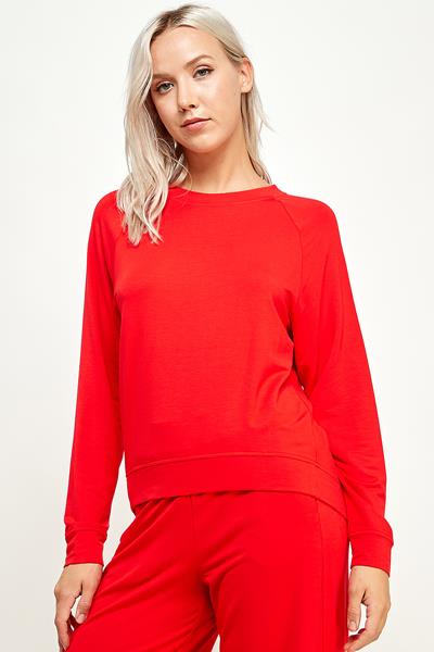 TT-9333-6 FRENCH TERRY ROUND NECK TOP RED