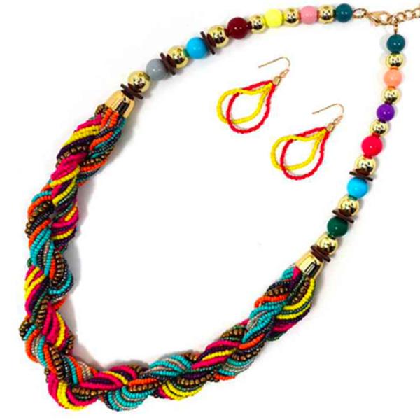 SEED BEAD TWIST FASHION LONG NECKLACE